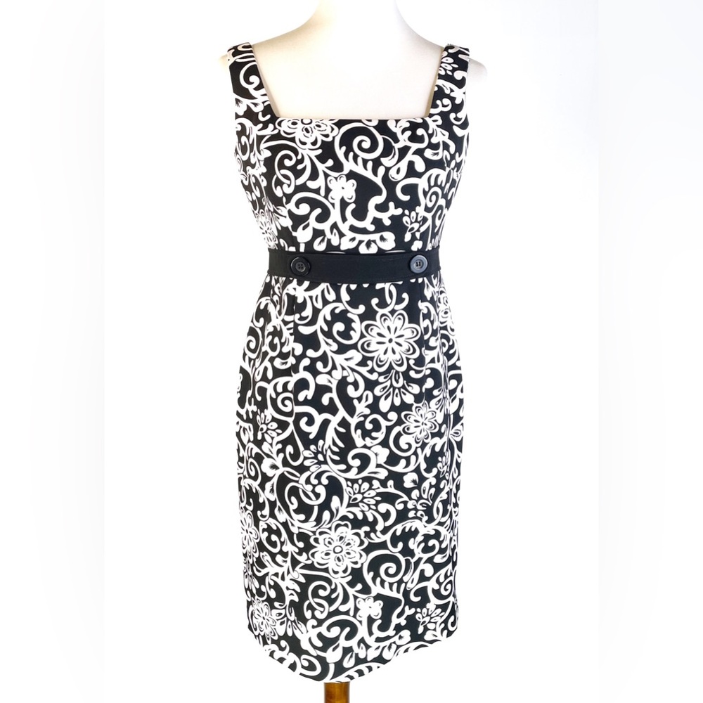 London Times Black and White Floral Square Neck Sheath Dress in Sz: 6